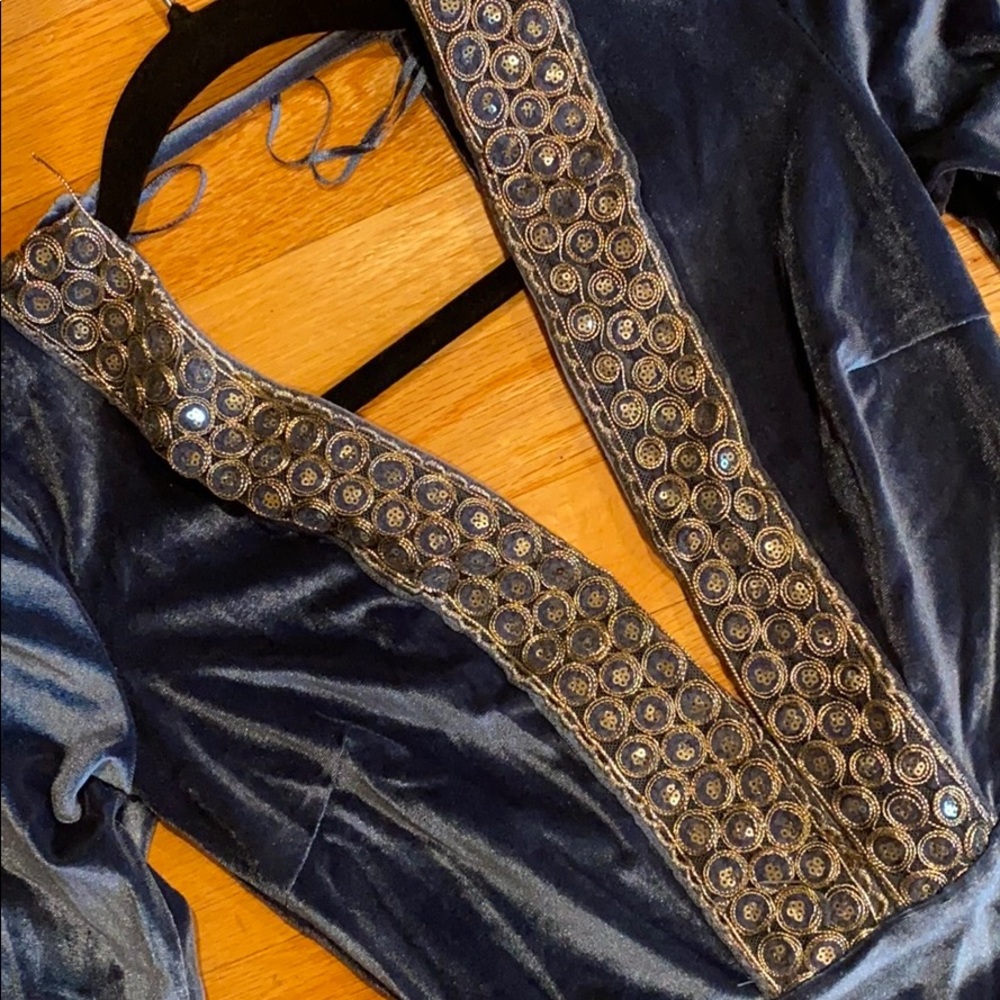 Blue Velvet Plunge Neck Bodysuit